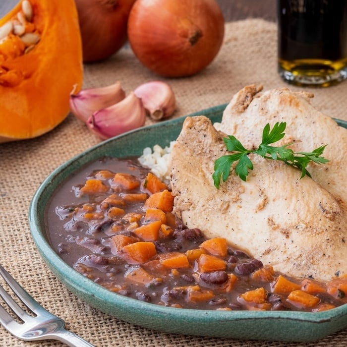 Feijão Azuki com Arroz e Frango Grelhado