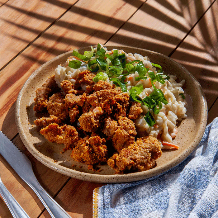 Arroz Cremoso e Frango Empanado