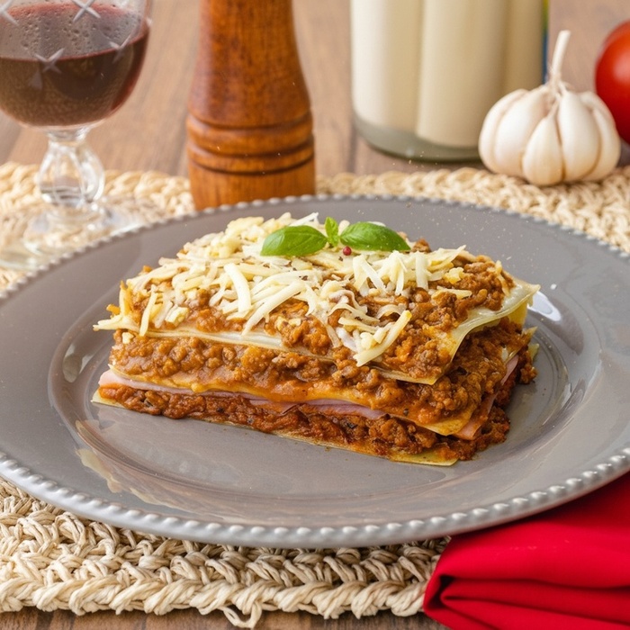 Lasanha de Pupunha à Bolonhesa