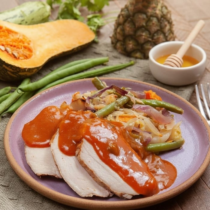 Filé Mignon Suíno com Mel e Legumes
