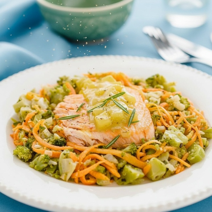 Salmão ao Alecrim com Legumes