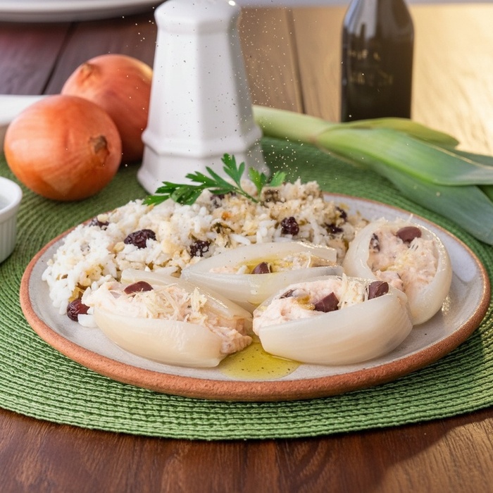 Pétalas de Cebolas Recheadas com Frango